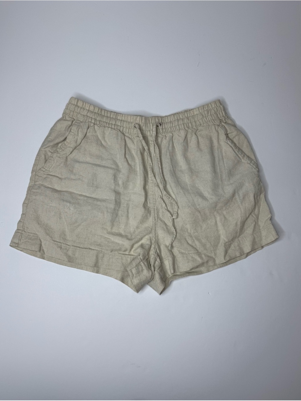 H&M Beige Linen Blend Drawstring Shorts Womens XS Casual Summer